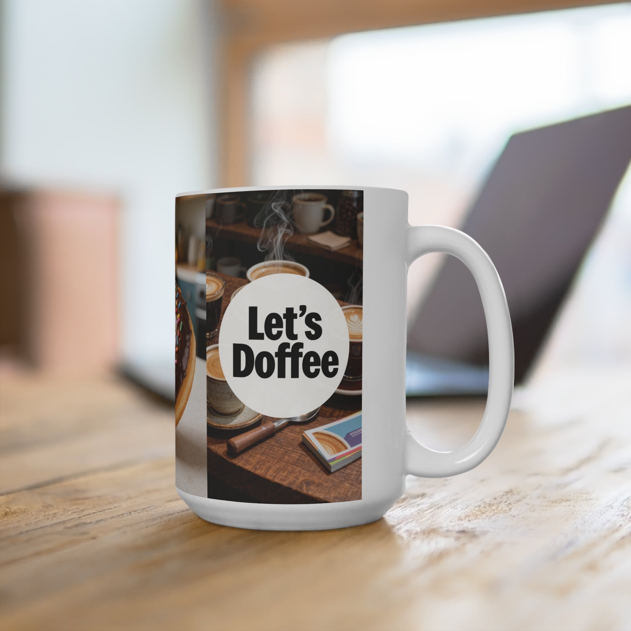 Coffee & Donut 15oz Mug — "Let's Doffee" Funny Coffee Lover Gift