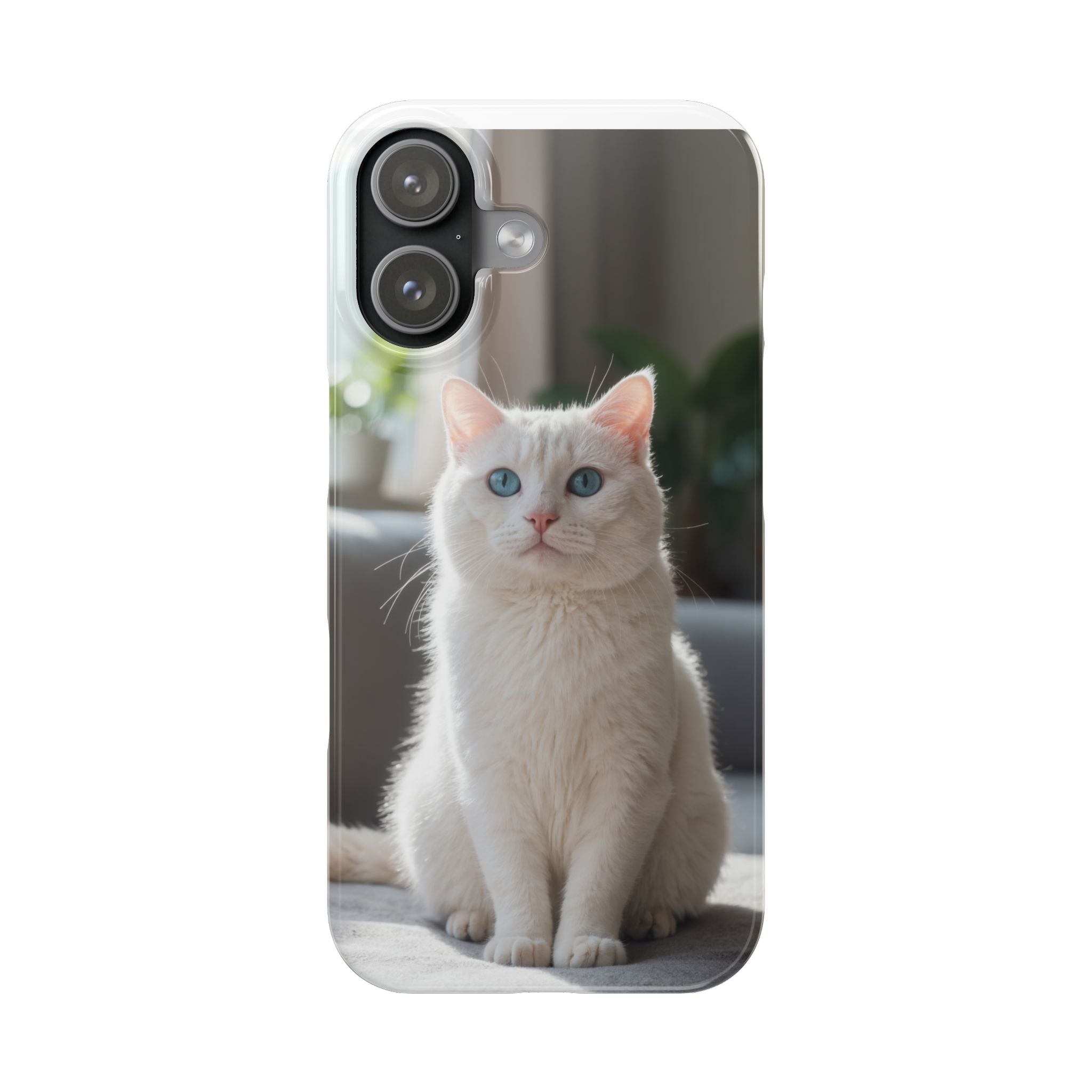 White Cat Slim Phone Case – Cute Blue‑Eyed Cat Photo Protective Cover