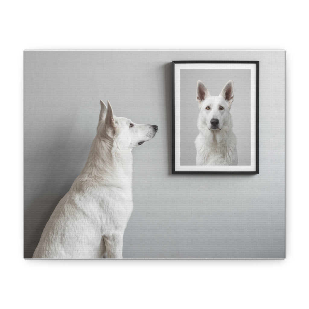 White German Shepherd Canvas Print — Minimal Pet Portrait Matte Stretched Wall Art