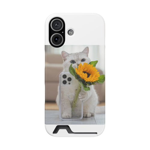 Cat with Sunflower Phone Case with Card Holder