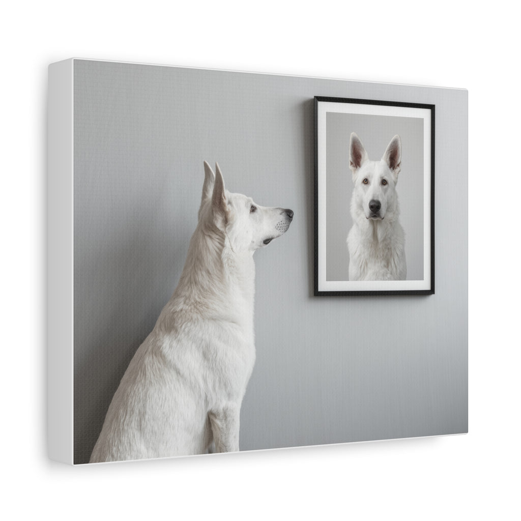 White German Shepherd Canvas Print — Minimal Pet Portrait Matte Stretched Wall Art